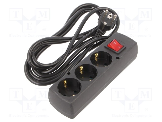 Extension lead; Schuko; Sockets: 3; black; 3x1,5mm2; 3m; 16A