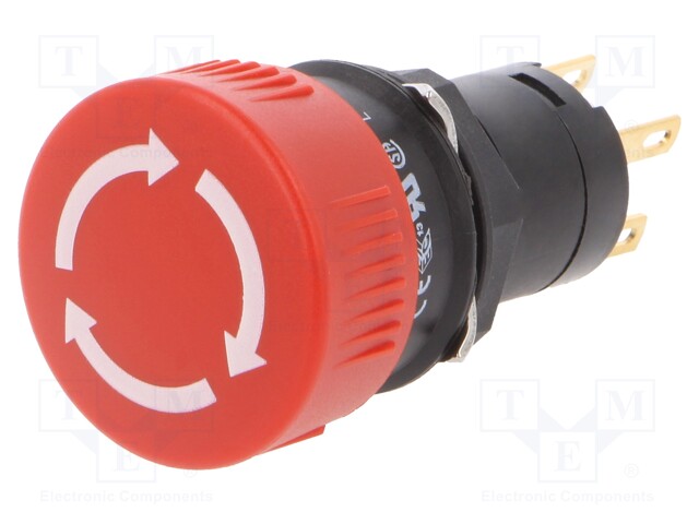 Switch: emergency stop; Stabl.pos: 2; NC + NO; 16mm; red; none; IP65