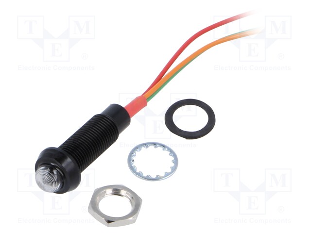 Indicator: LED; prominent; 12VDC; Cutout: Ø8.1mm; IP67; 150mm leads