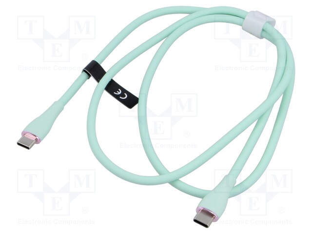 Cable; USB 2.0; USB C plug,both sides; nickel plated; 1m; green