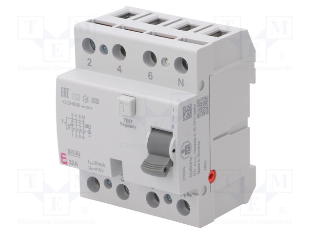 RCD breaker; Inom: 32A; Ires: 30mA; Poles: 4; 230/400V; DIN; IP20