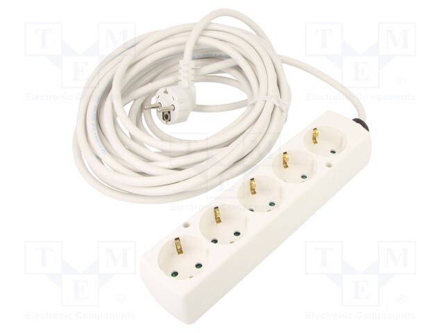 Extension lead; Schuko; Sockets: 5; white; 3x1,5mm2; 10m; 16A