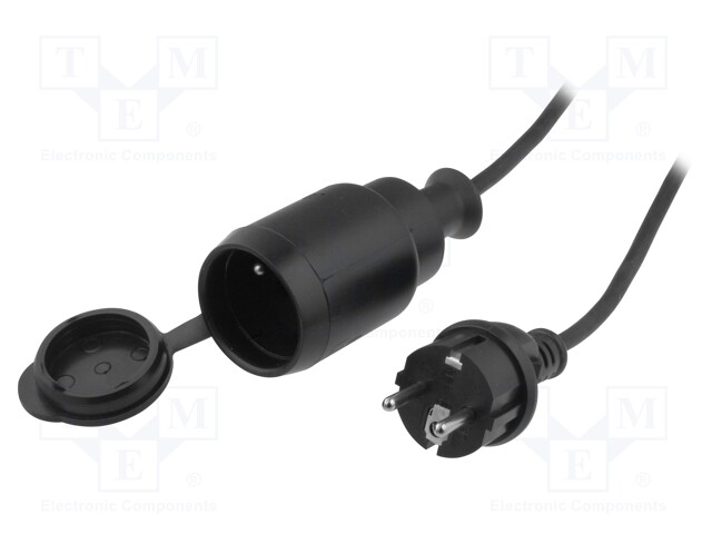 Extension lead; Sockets: 1; rubber; black; 3x1,5mm2; 20m; 10A