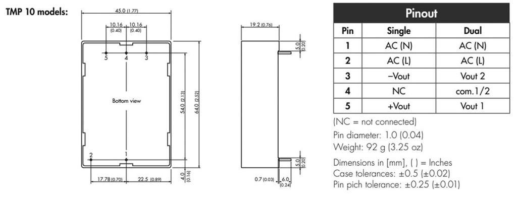 Converter: AC/DC; 6.6W; Uout: 3.3VDC; Iout: 2A; 70%; Mounting: PCB