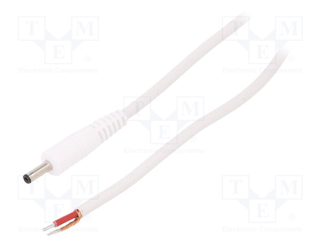 Cable; wires,DC 1,3/3,5 plug; straight; 1mm2; white; 1.5m