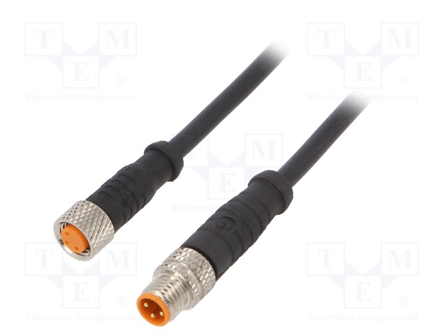 Connection lead; M8; PIN: 3; 1.5m; plug; 50VAC; 4A; -25÷80°C; IP67