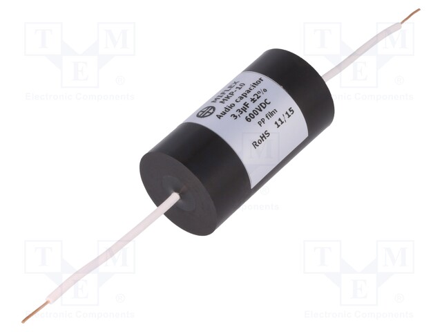 Capacitor: polypropylene; 3.3uF; 600VDC; ±2%; Ø28x51mm; -25÷85°C