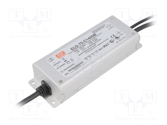 Power supply: switched-mode; LED; 75.6W; 27÷54VDC; 1400mA; IP67