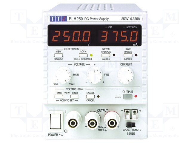 Power supply: laboratory; Channels: 1; 0÷250VDC; 0÷0.375A