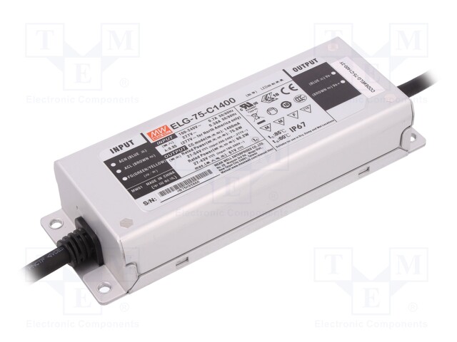 Power supply: switched-mode; LED; 75.6W; 27÷54VDC; 1400mA; IP67