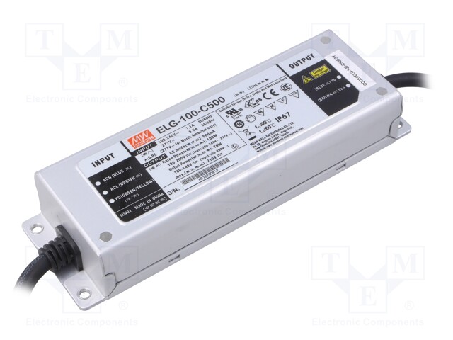 Power supply: switched-mode; LED; 100W; 100÷200VDC; 500mA; IP67