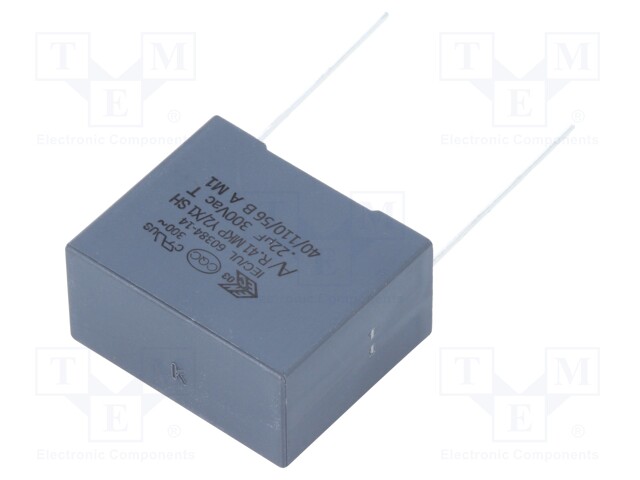 Capacitor: polypropylene; Y2; 220nF; 22.5mm; ±10%; 26.5x13x22mm