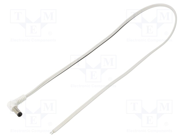 Cable; wires,DC 5,5/2,1 plug; angled; 0.5mm2; white; 0.5m