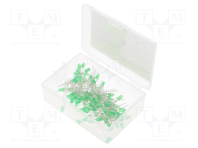 3mm; green; 45mcd; 30°; Kit: LED; plastic box; 100pcs.