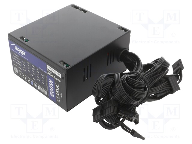 Power supply: computer; ATX; 600W; 3.3/5/12V; Features: fan 12cm