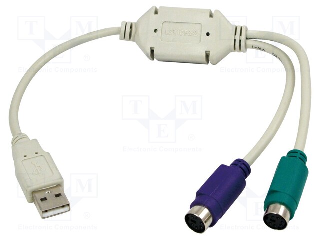 Adapter USB-PS2; USB 1.1; PS/2 socket x2,USB A plug; white