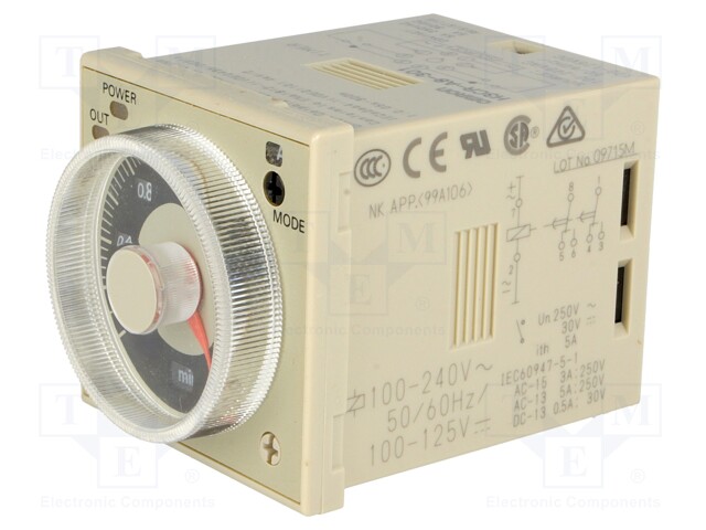 Timer; 0,1s÷600h; DPDT; 250VAC/5A; 100÷240VAC; 100÷125VDC; PIN: 8