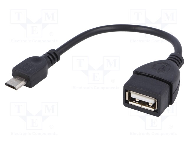 Cable; OTG,USB 2.0; USB A socket,USB B micro plug; 0.15m; black