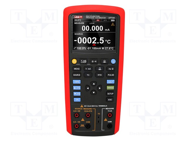 Meter: calibrator; loop,thermocouple; VDC: 50mV,500mV,50V; 0÷24mA