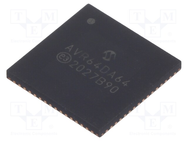 AVR microcontroller; EEPROM: 512B; SRAM: 8kB; Flash: 64kB; VQFN64