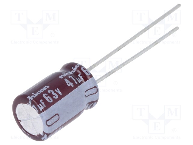 Capacitor: electrolytic; low impedance; THT; 47uF; 63VDC; ±20%