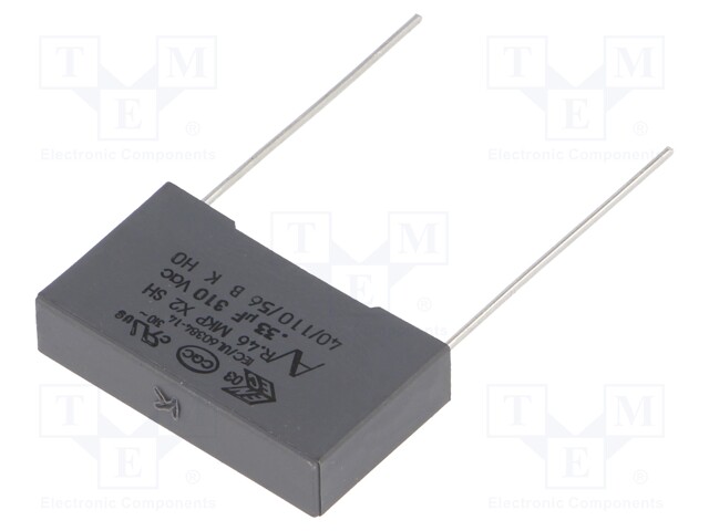 Capacitor: polypropylene; X2; 330nF; 22.5mm; ±10%; 26.5x6x15mm