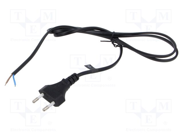 Cable; 2x0.5mm2; CEE 7/16 (C) plug,wires; PVC; 1.2m; black; 2.5A