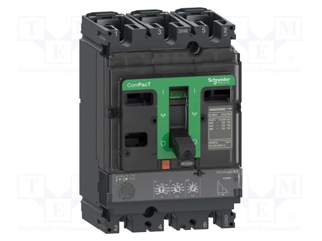 Power breaker; Poles: 3; DIN; Inom: 250A; NSX; IP40; -25÷70°C; 690VAC