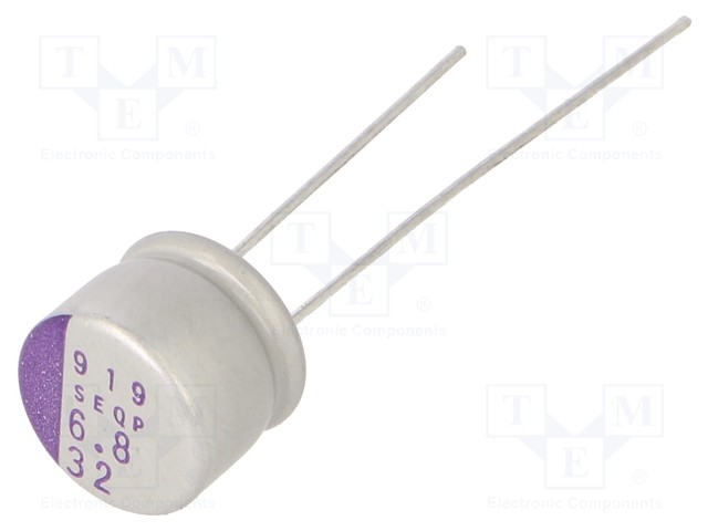 Polymer Aluminium Electrolytic Capacitor, 6.8 µF, 32 V, Radial Leaded, OS-CON SEQP Series, 0.1 ohm