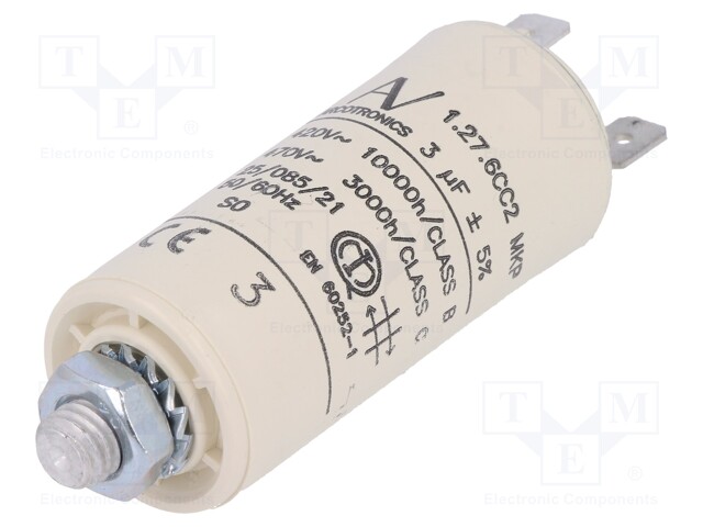 Capacitor: motors, run; 3uF; 420VAC; Ø25x56.5mm; -25÷85°C; ±5%