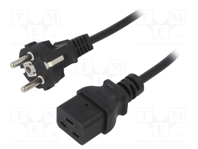 Cable; CEE 7/7 (E/F) plug,IEC C19 female; 1.8m; black; PVC; 16A