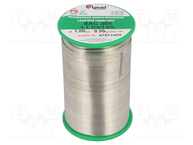 Soldering wire; Sn96,5Ag3Cu0,5; 1mm; 500g; lead free; 217÷219°C