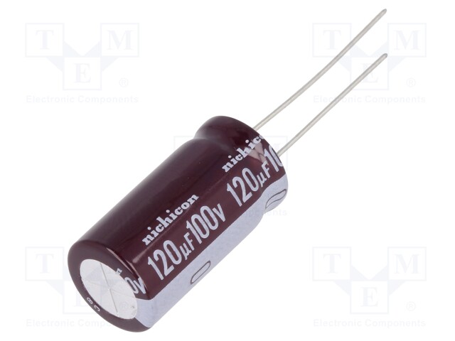 Capacitor: electrolytic; low impedance; THT; 120uF; 100VDC; ±20%