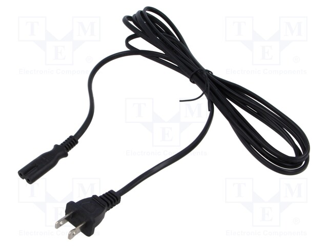 Cable; 2x18AWG; IEC C7 female,NEMA 1-15 (A) plug; PVC; 3m; black