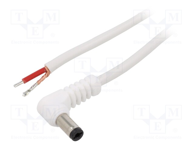 Cable; wires,DC 5,5/2,5 plug; angled; 1mm2; white; 1.5m; -20÷70°C