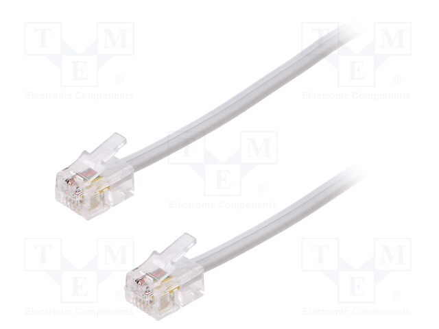 Cable: telephone; RJ11 plug,both sides; 3m; white