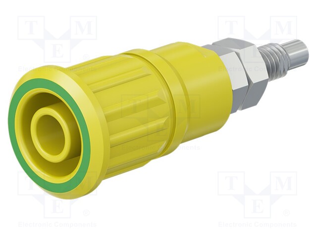 Socket; 4mm banana; 32A; 1kV; yellow-green; nickel plated