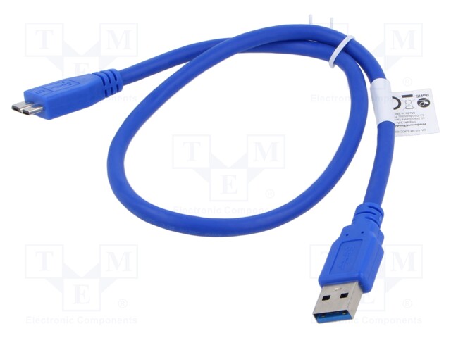 Cable; USB 3.0; USB A socket,USB B micro plug; gold-plated; 0.5m