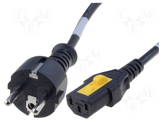 Cable; CEE 7/7 (E/F) plug,IEC C13 female; 2m; with locking; PVC