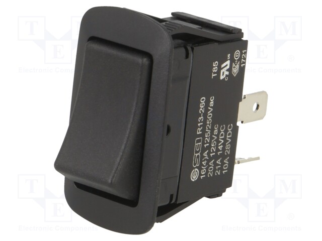 ROCKER; SPST; Pos: 2; OFF-ON; 10A/28VDC; black; IP56; none; UL94V-2