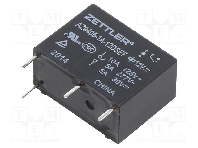 Relay: electromagnetic; SPST-NO; Ucoil: 12VDC; 5A/277VAC; 5A/30VDC