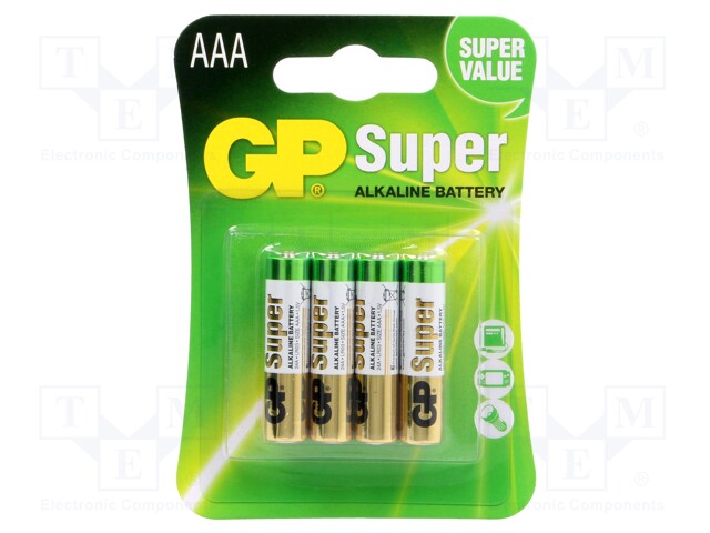 Battery: alkaline; 1.5V; AAA; Batt.no: 4; non-rechargeable
