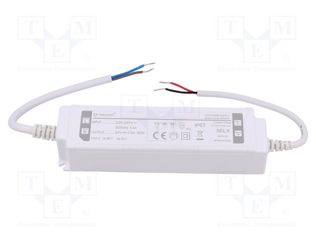 Power supply: switched-mode; LED; 60W; 24VDC; 2.5A; 220÷240VAC