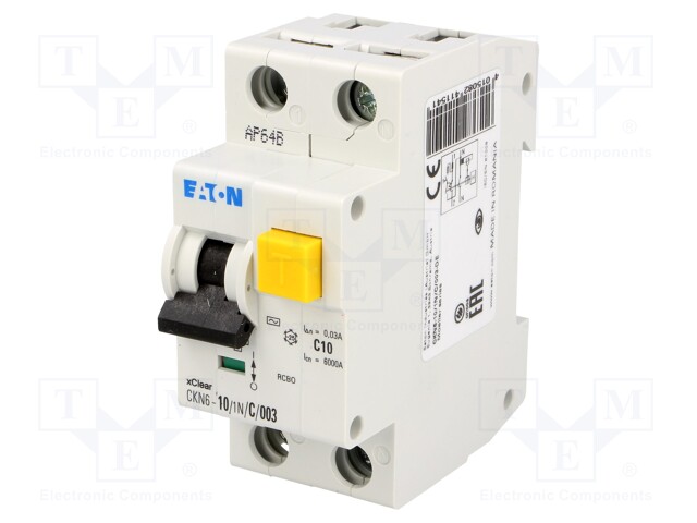 RCBO breaker; Inom: 10A; Ires: 30mA; Max surge current: 250A; 230V