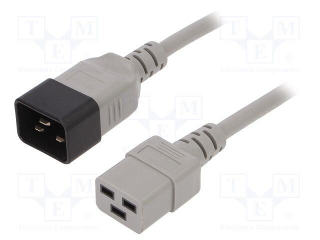 Cable; IEC C19 female,IEC C20 male; 1.8m; grey; PVC; 3G1,5mm2; 16A