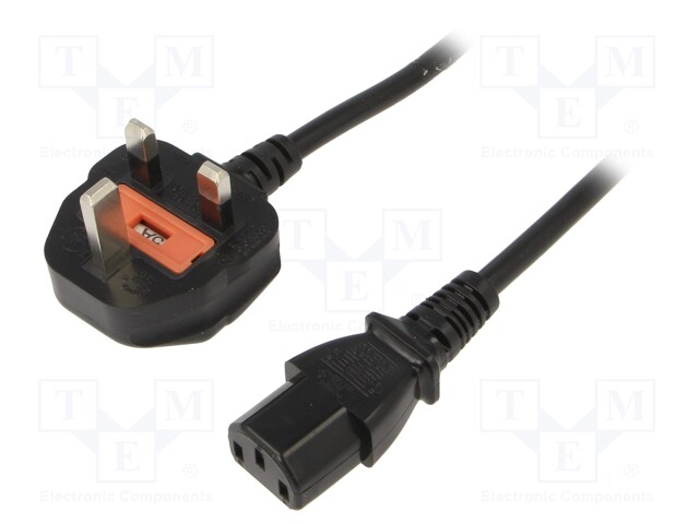 Cable; BS 1363 (G) plug,IEC C13 female; 1.8m; black; PVC; 5A; 250V