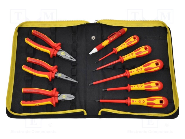 Pliers and screwdrivers; Pcs: 9; Package: bag; hardened steel