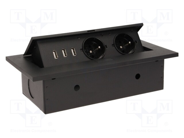 Plug socket strip: furniture; IP20; 3600W; black; 112x227mm