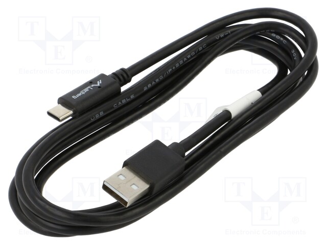 Cable; USB 2.0; USB A plug,USB C plug; nickel plated; 1.8m; black