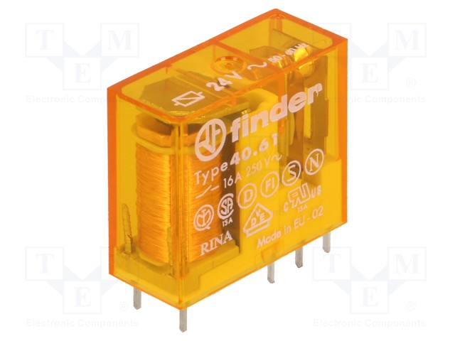 Relay: electromagnetic; SPDT; Ucoil: 24VAC; 16A/250VAC; 16A/30VDC